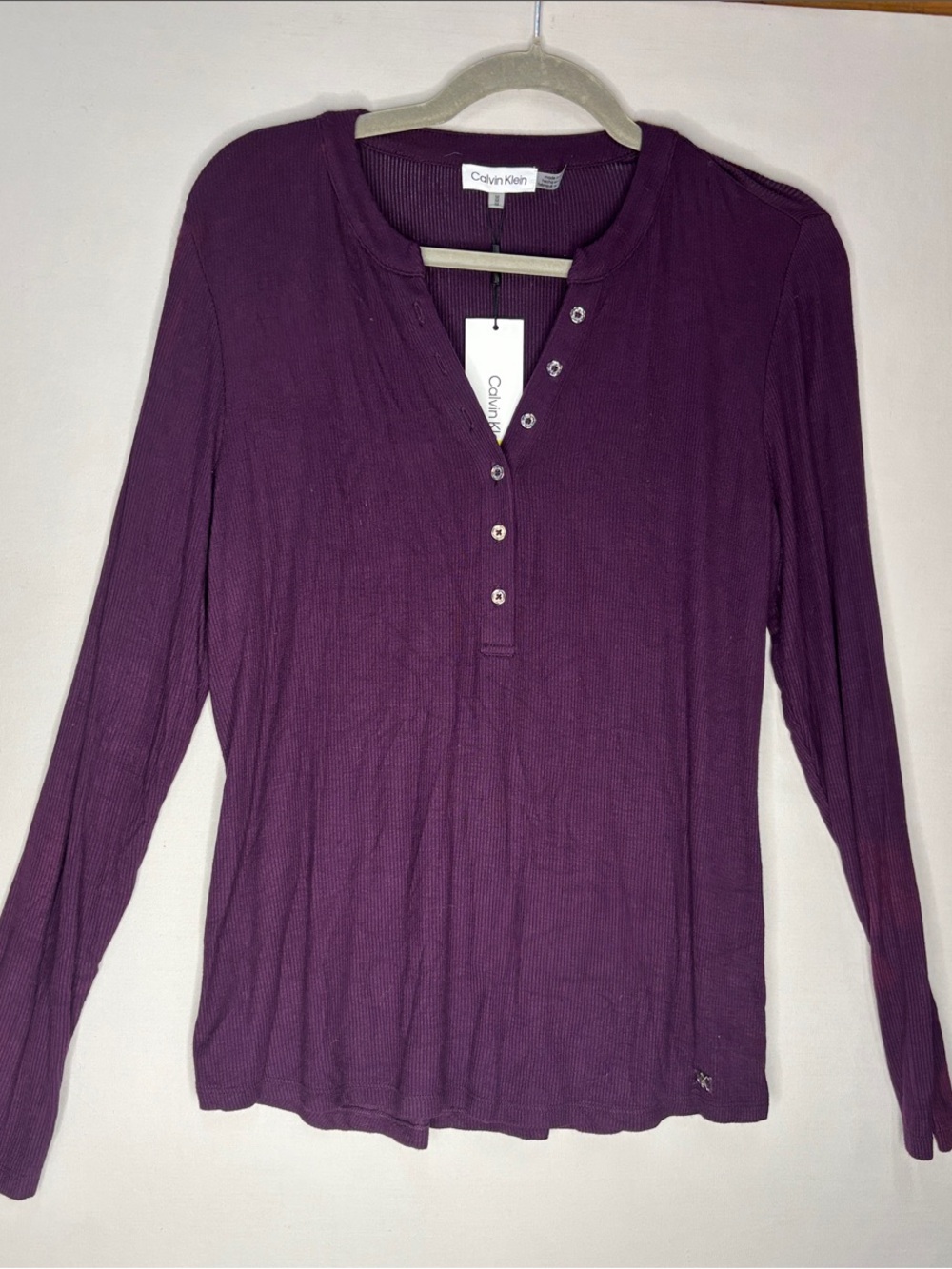 Calvin Klein Women's Long-Sleeve Henley Top - Plum